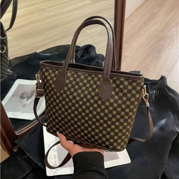 ⚠️Clearance Coffee Brown Print Shoulder Tote Bag - Picture 7 of 8